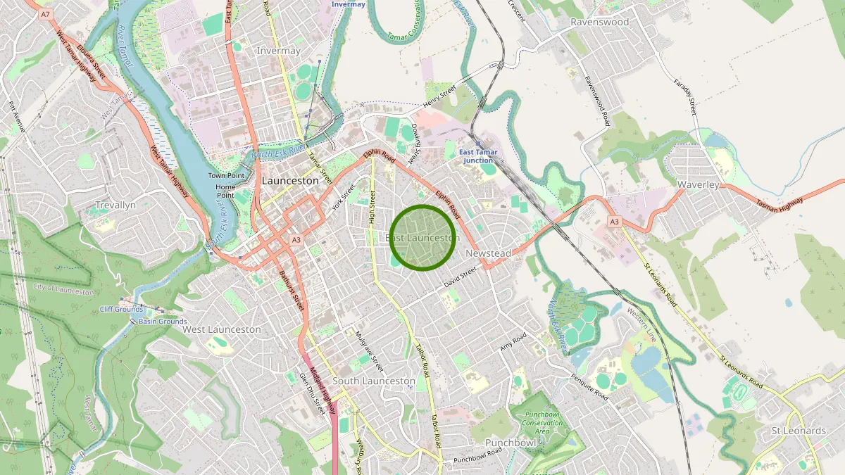 Launceston Rubbish Removal service area map for East Launceston
