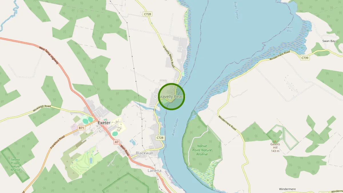 Launceston Rubbish Removal service area map for Gravelly Beach