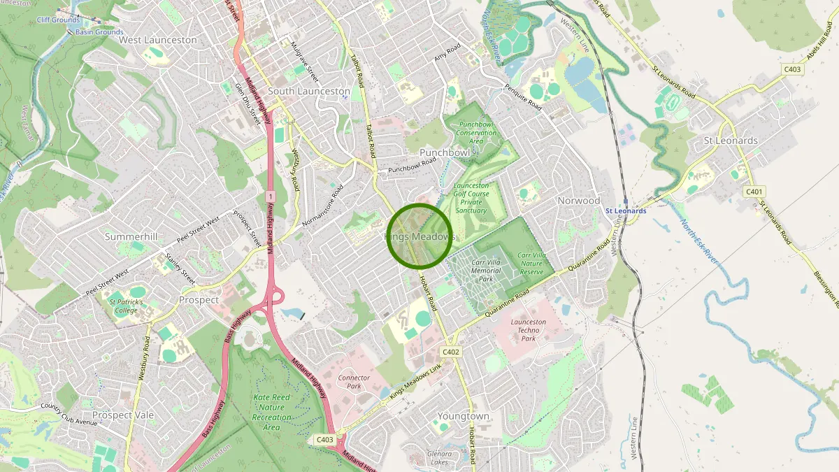 Launceston Rubbish Removal service area map for Kings Meadows