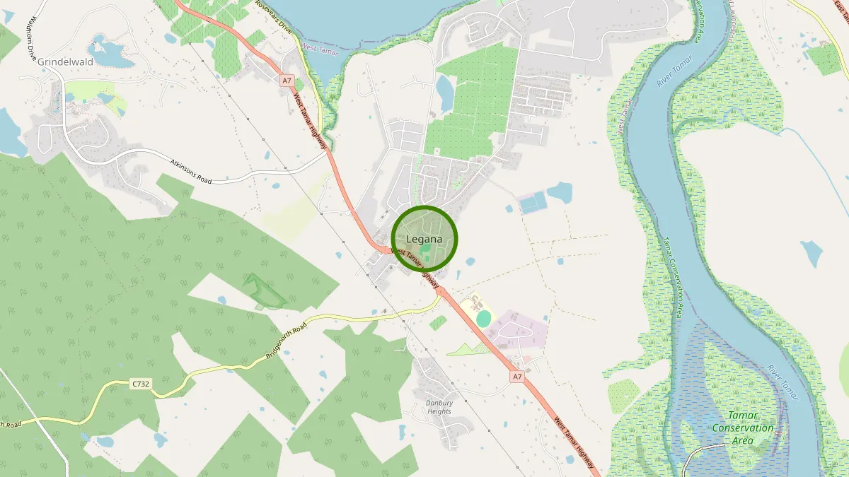 Launceston Rubbish Removal service area map for Legana
