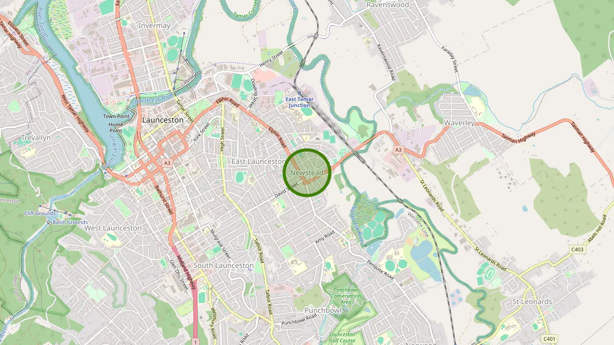Launceston Rubbish Removal service area map for Newstead