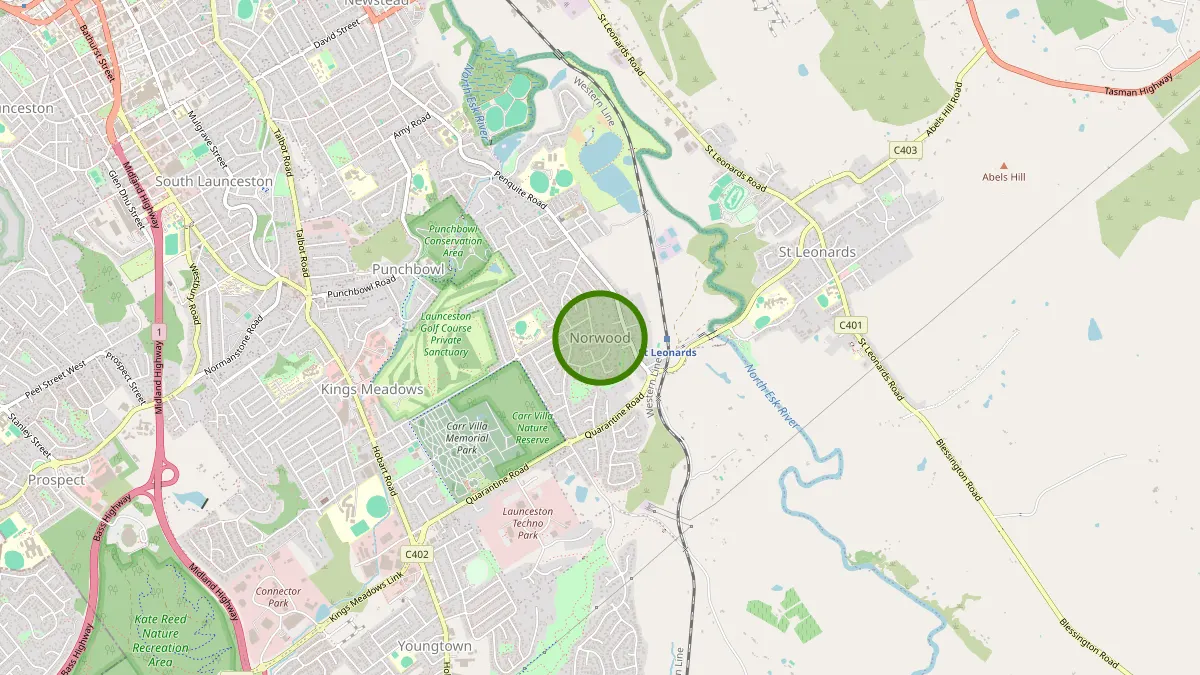 Launceston Rubbish Removal service area map for Norwood
