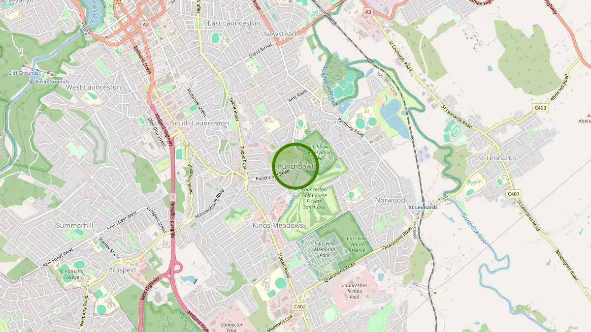 Launceston Rubbish Removal service area map for Punchbowl