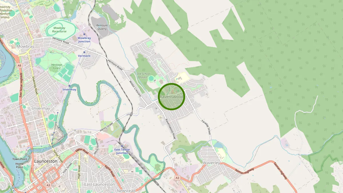 Launceston Rubbish Removal service area map for Ravenswood