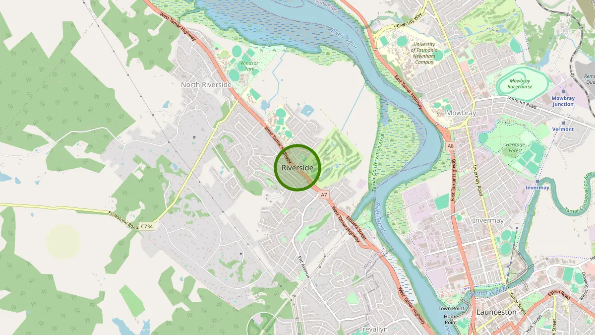 Launceston Rubbish Removal service area map for Riverside