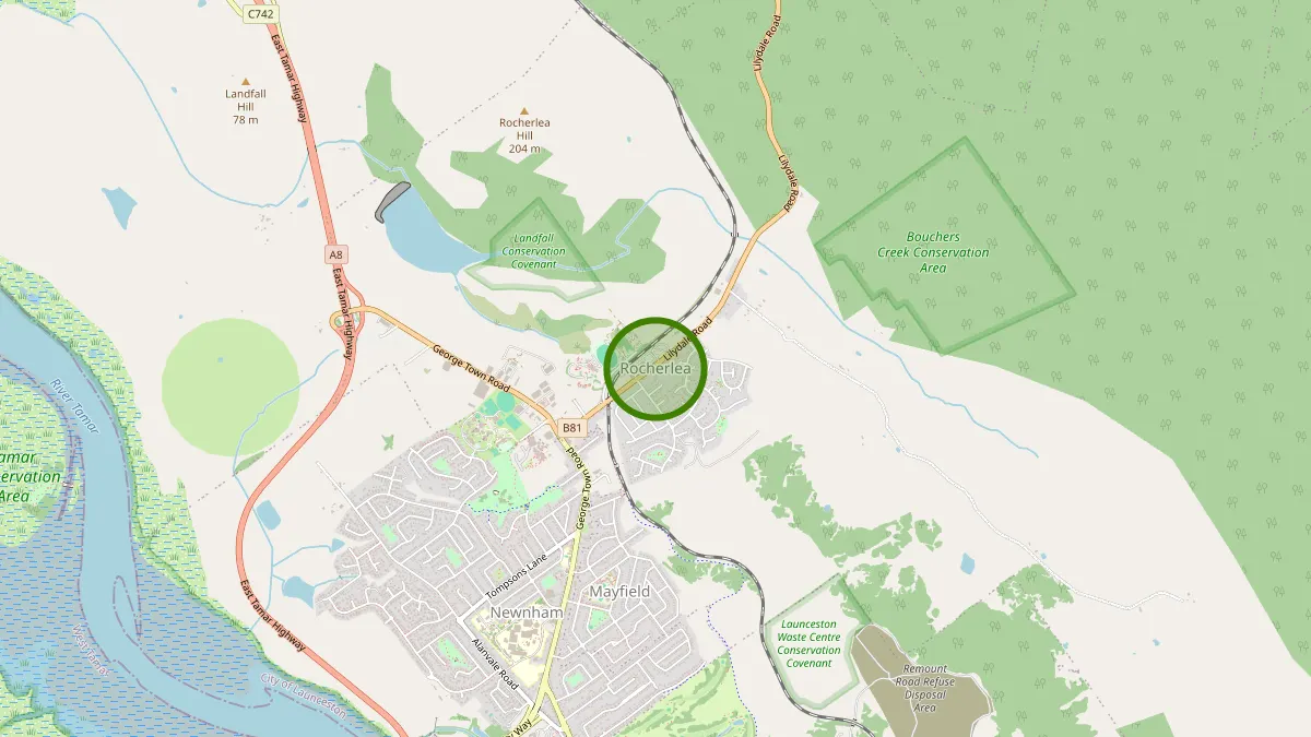 Launceston Rubbish Removal service area map for Rocherlea