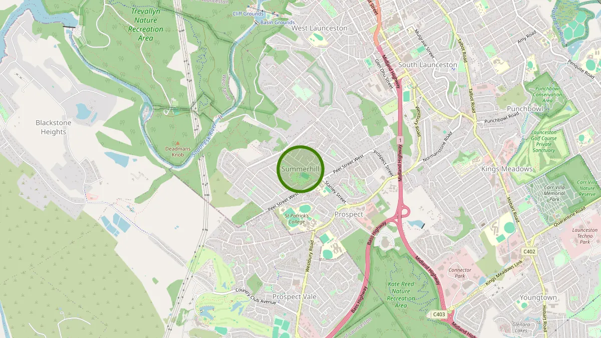 Launceston Rubbish Removal service area map for Summerhill