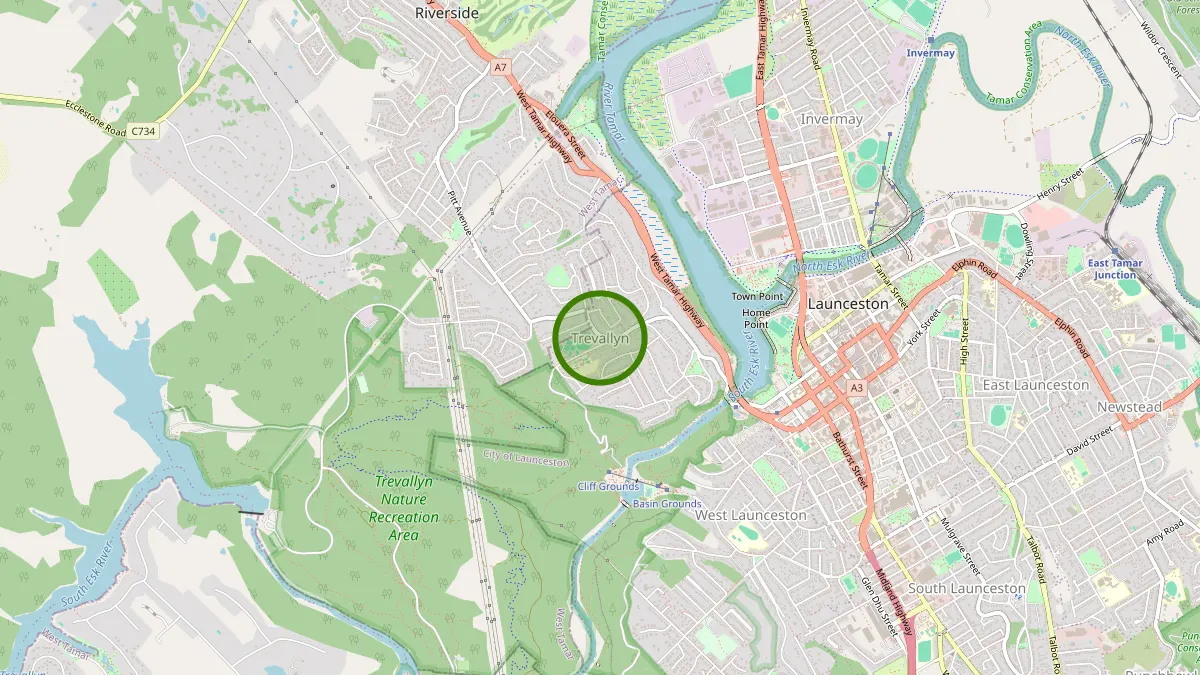 Launceston Rubbish Removal service area map for Trevallyn