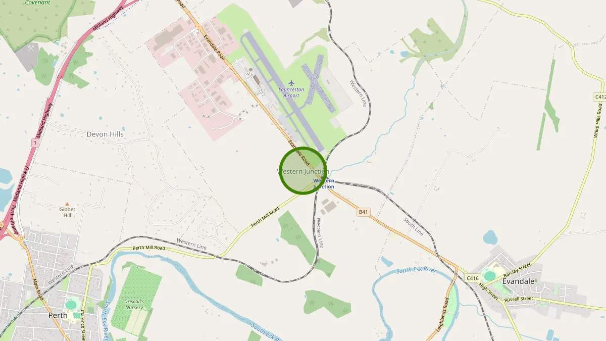Launceston Rubbish Removal service area map for Western Junction