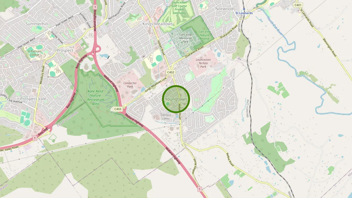 Launceston Rubbish Removal service area map for Youngtown